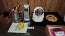 cordless telephone, battery powered LED light, stationary supplies and etc