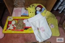 Build a bear, baby blankets with bag, to match stuffed animals, and etc