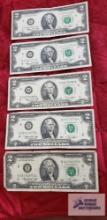 (5) 1976 two dollar bills