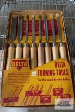 vintage Delta Rockwell wood lathe tools with box
