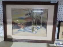 Trees in landscape watercolor