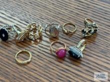 Costume jewelry gold colored gemstone rings