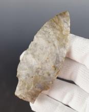 Fine 3 1/3" Stemmed point found by Joshua Jordon in 1980, Geary Co., Kansas. Ex. Mitch Lewis.