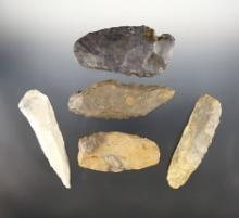 Set of 5 assorted Paleo Tools found in Ohio. The largest is 3 13/16".