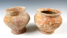 Pair of Pedestal Base Ban Chang Pottery Vessels. Recovered in Thailand. Largest is 4" tall.