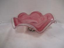 Cranberry Swirl Footed Art Glass Centerpiece