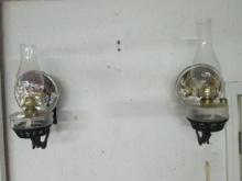 Pair of Cast Metal Wall Sconce Oil Lanterns with Reflector Shields