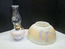 Floral Design Oil Lamp with Matching Glass Shade