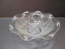 Vintage Iris & Herringbone Glass Bowl 9"