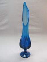 Vintage Blue Swung Glass on Pedestal 18 1/2"