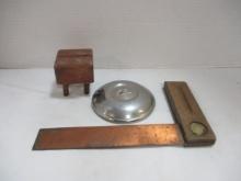 Vintage Wood and Metal Lot - Carpenter Square, Ford Hubcap, Small