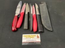 6x Paring Knives, Hampton Forge, Ceramic, Pair of Red Knives, Cold Steel & Good Cook