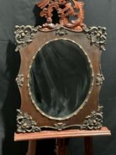Antique Oval Mirror w/ Ornate Carved Wooden Details