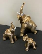 3 Gold & White Elephants - Largest Is 12½"