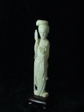 Antique Carved Bone Figure - Geisha Girl w/ Fan