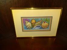 Framed and Double Matted Watercolor, Seashells by Kay Chin