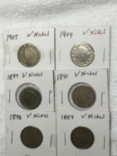 (6) V Nickels Various Dates