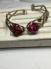 Vintage Gold Copper Bronze Rose Bracelet