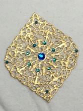 Vintage 24 Kt Gold Layered Blue Crystal Pendant