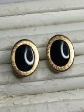 Antique 18 Kt Gold Top Cuff Links With Natural Black Onyx Inlay