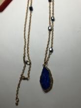 Vintage Garnet Gold Necklace With Blue Amethyst Geode Slice