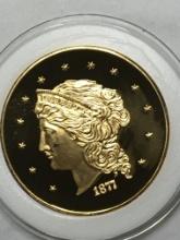 24 Kt Gold Layered 5 Oz Copper Round 1877 Fifty Dollar Gold