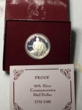 George Washington Silver Proof Half Dollar 1982 In Box With Coa