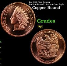 1oz .999 Fine Copper Bullion Round - Indian Cent Style