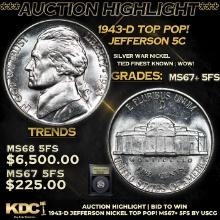 ***Auction Highlight*** 1943-d Jefferson Nickel TOP POP! 5c Graded GEM++ 5fs BY USCG (fc)