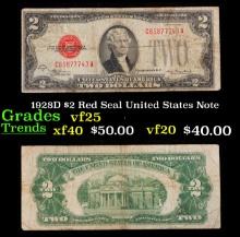 1928D $2 Red Seal United States Note Grades vf+