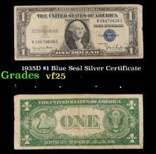 1935D $1 Blue Seal Silver Certificate Grades vf+