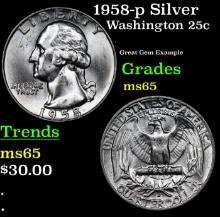 1958-p Washington Quarter Silver 25c Grades GEM Unc