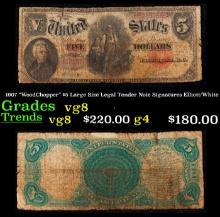 1907 "WoodChopper" $5 Large Size Legal Tender Note Grades vg, very good Signatures Elliott/White