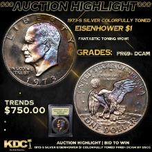 Proof ***Auction Highlight*** 1973-s Silver Eisenhower Dollar Colorfully Toned $1 Graded GEM++ Proof