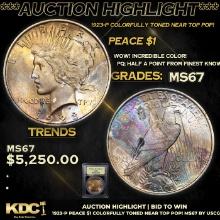 ***Auction Highlight*** 1923-p Peace Dollar Colorfully Toned Near Top Pop! $1 Graded GEM++ Unc BY US