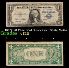 1935G $1 Blue Seal Silver Certificate Grades vf, very fine Motto