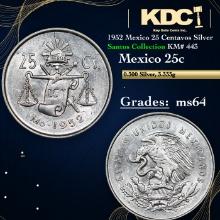 1952 Mexico 25 Centavos Silver Santos Collection KM# 443 Grades Choice Unc