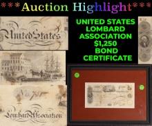 United States Lombard Association $1,250 Bond Certificate (Framed)