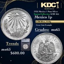 1925 Mexico 1 Peso Silver Santos Collection KM# 455 Grades GEM Unc BY SEGS