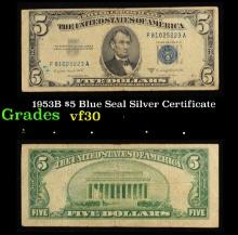 1953B $5 Blue Seal Silver Certificate Grades vf++