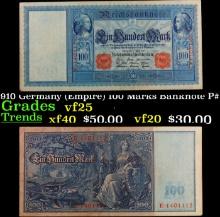 1910 Germany (Empire) 100 Marks Banknote P# 42 Grades vf+