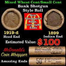 Small Cent Mixed Roll Orig Brandt McDonalds Wrapper, 1919-d Lincoln Wheat end, 1899 Indian other end