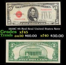 1928C $5 Red Seal United States Note Grades xf+