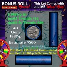 1-5 FREE BU Nickel rolls with win of this 1987-p SOLID BU Jefferson 5c roll incredibly FUN wheel
