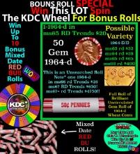 1-10 FREE BU RED Penny rolls with win of this 1964-d SOLID RED BU Lincoln 1c roll incredibly FUN whe