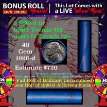 1-5 FREE BU Nickel rolls with win of this 1990-d SOLID BU Jefferson 5c roll incredibly FUN wheel