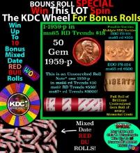1-10 FREE BU RED Penny rolls with win of this 1959-p SOLID RED BU Lincoln 1c roll incredibly FUN whe