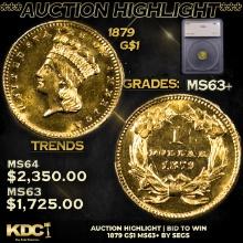 ***Auction Highlight*** 1879 Gold Dollar $1 Graded ms63+ By SEGS (fc)