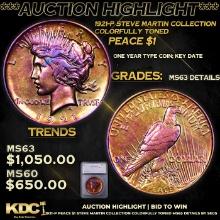 ***Auction Highlight*** 1921-p Peace Dollar Steve Martin Collection Colorfully Toned $1 Graded ms63