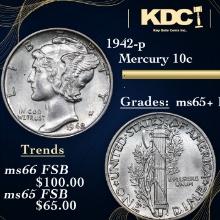 1942-p Mercury Dime 10c Grades GEM+ FSB